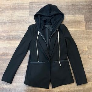 Black Central Park West Blazer with removable inserted hooded sweatshirt